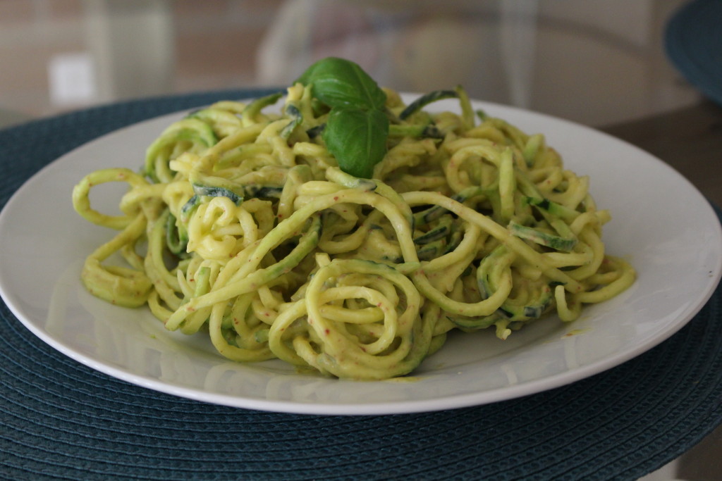 Zoodles with basil and olive oil.